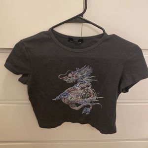 Gray graphic crop top